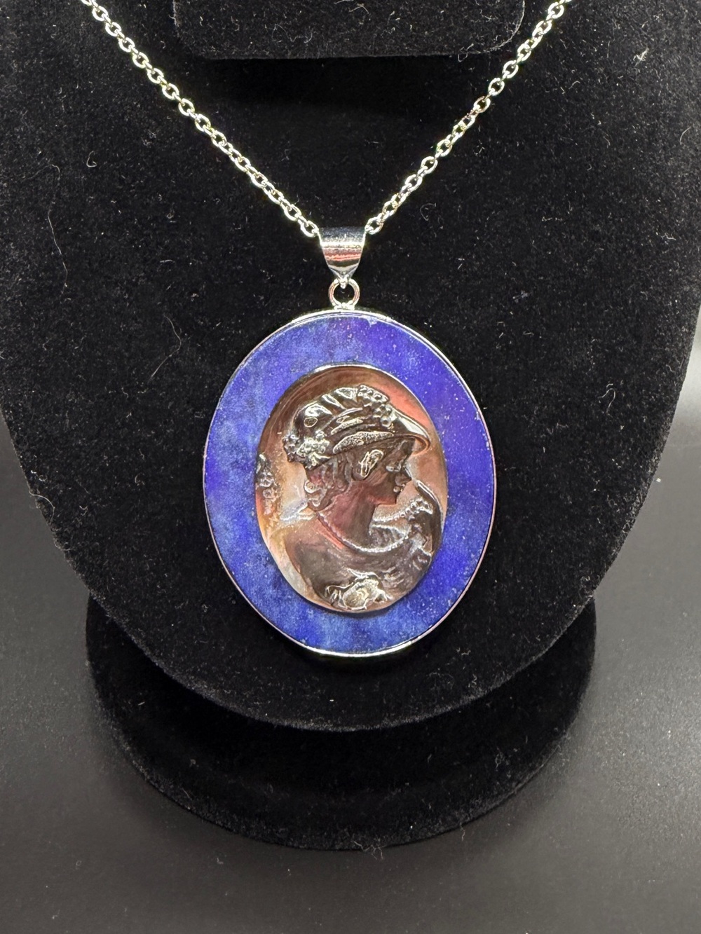 Lapis Lazuli Cameo Statement Pendant Necklace 158.5 CTW 24”